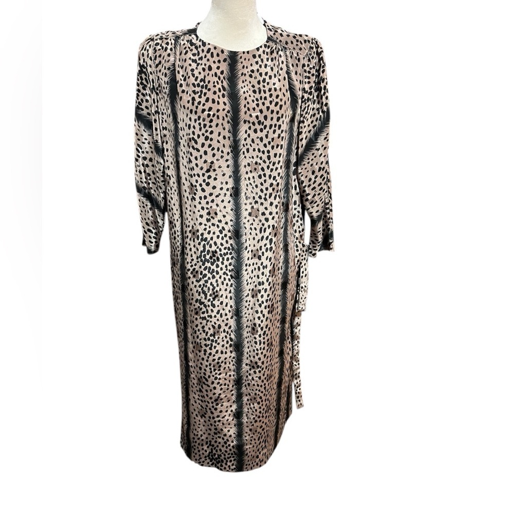 Vintage Jo Hanna York Brown and Black Animal Print women's Dress Size 14 w Belt
